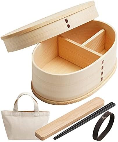 Lunch Box, , Japanese Finish, Natural Wood, Wooden Chopsticks, Canvas Lunch Bag, Elastic Band Set, 500mL