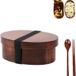 Japanese Wooden Lunch Box, Bento Box Premium Quality Double Layer Natural Wooden Food Container with Elastic Band, Sushi Box Waist Shape, Gifts for Women Bento Boxs(Single layer A)