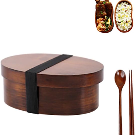 Japanese Wooden Lunch Box, Bento Box Premium Quality Double Layer Natural Wooden Food Container with Elastic Band, Sushi Box Waist Shape, Gifts for Women Bento Boxs(Single layer A)