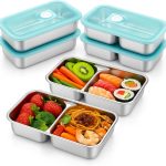 2 Pack Stainless Steel Snack Containers – Leakproof Reusable Bento Boxes with Lids for Food Storage, Travel, Work, Outdoor (Clear Lid/Silver Base, 1+2 Mixed)