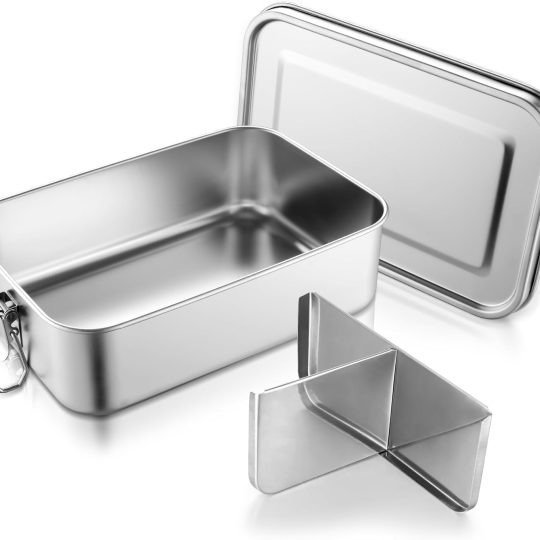 Stainless Steel Bento Box, 28oz/850ML Metal Bento Lunch Box Container for Adults/Kids, for Home/Office/School/Travel, 3 Compartments for Meal Fruit Snack, Spill-Proof & Dishwasher Safe