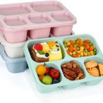 Bento Lunch Boxes - Reusable 5-Compartment Food Lunchables Containers, Snack Boxes For Adults Container for School, Work, and Travel, Set of 4 (Wheat)