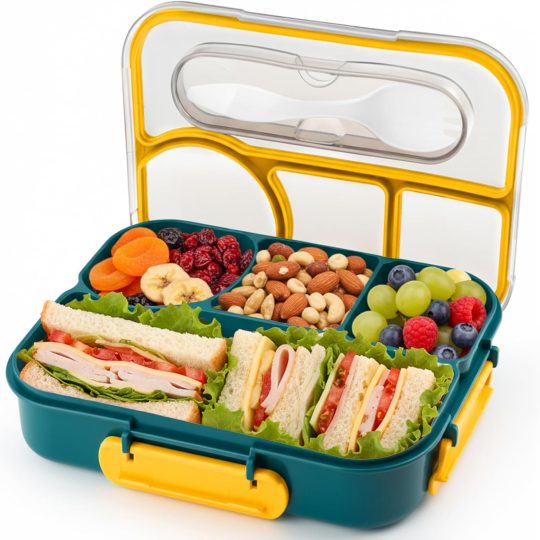 Bento Box for Adults,4 Compartments Lunch Box, Snack Containers Reusable Lunch Containers Drop-Proof, Dishwasher Safe & Made with BPA-Free Materials, Dark blue