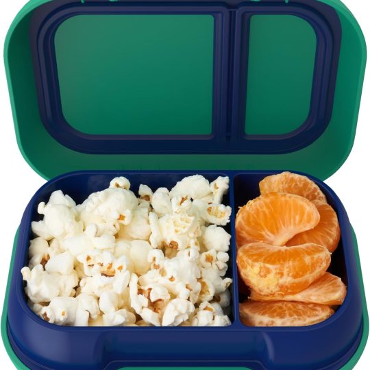 Kids Snack - 2 Compartment Leak-Proof Bento Box Container for Snacks and Small Meals, Easy-Open Latch, Dishwasher Safe, BPA-Free for School, Daycare, & Sports - Ideal for Ages 3+ (Green/Navy)
