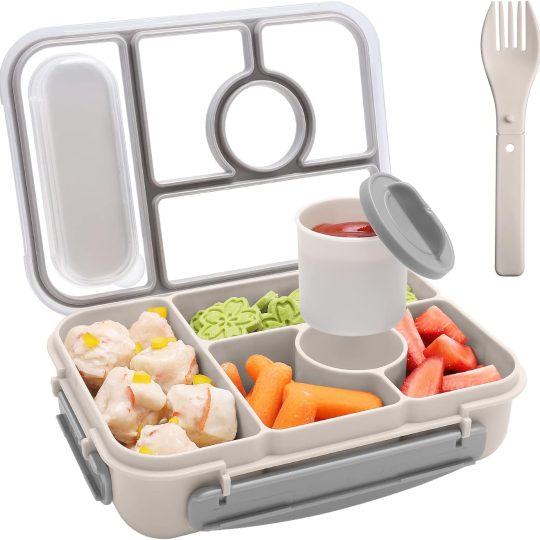 Bento Box Adult Lunch Box Kids,Lunch Containers for Adults/Kids/Toddler,5 Compartments Bento Lunch Box with Sauce Vontainers,Microwave & Dishwasher & Freezer Safe,BPA-Free(White)