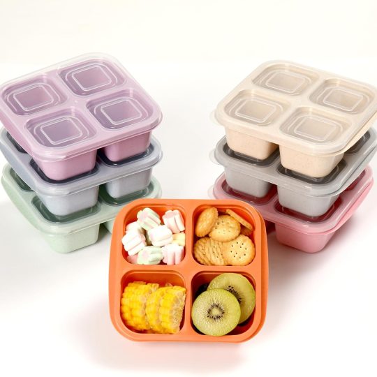 7 Pack Bento Box, 4 Compartment Lunchable Snack Containers with Lids for Meal Prep, School, Travel, Reusable Divided Lunch Food Container for Adults, Kids, Toddlers