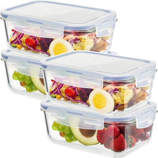 2 Set 8 Cup Large Glass Storage Containers Airtight 63 oz Food Bento Boxes Sets with Lids Kitchen Storage Containers Glass Cookie
