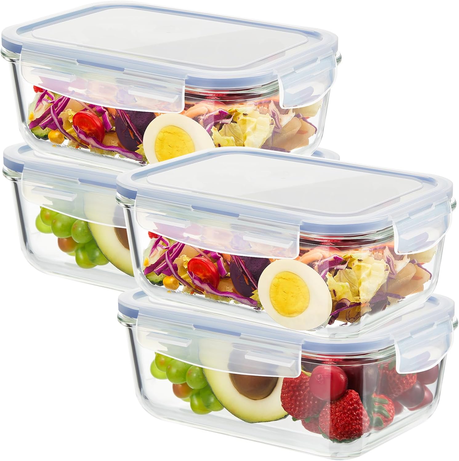 2 Set 8 Cup Large Glass Storage Containers Airtight 63 oz Food Bento Boxes Sets with Lids Kitchen Storage Containers Glass Cookie