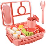 Bento Box Adult Lunch Box Kids,Lunch Containers for Adults/Kids/Toddler,5 Compartments Bento Lunch Box with Sauce Vontainers,Microwave & Dishwasher & Freezer Safe,BPA-Free(Pink)