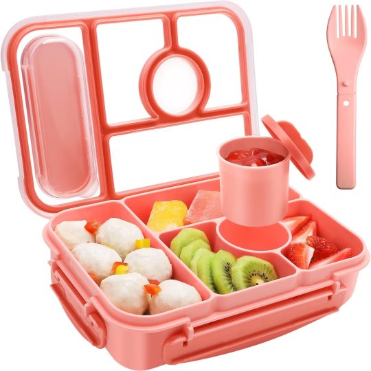Bento Box Adult Lunch Box Kids,Lunch Containers for Adults/Kids/Toddler,5 Compartments Bento Lunch Box with Sauce Vontainers,Microwave & Dishwasher & Freezer Safe,BPA-Free(Pink)