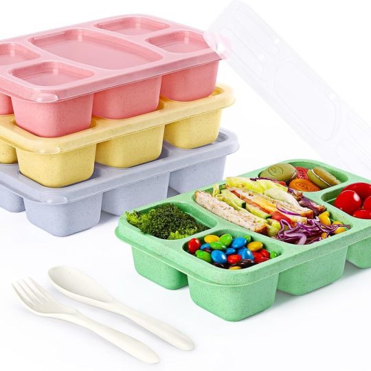 Bento Boxes Adult Lunch Containers 4 Pack, 5 Compartment Reusable Lunchable Containers for Kids, Stackable Snack Box With XXL Space for Sandwiches,Meal Prep for School
