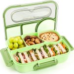 Bento Box Adult, Lunch Box, 4-Compartment Lunch Containers, Drop-Proof, Dishwasher Safe & Made with BPA-Free Materials (Green)