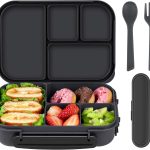 Lunch Box Kids,Bento Box Adult,Leakproof Lunch Containers for Adults/Kids/Toddler,1200ML-4 Compartments bento Lunch box with Utensil,Microwave & Dishwasher & Freezer Safe (Dark Gray)