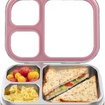 Stainless Steel Lunch Box, 3 Compartments Metal Bento Box for Kids Adults, Leak-Proof Lunch Box for School Office, Dishwasher Safe, BPA-Free,  Lid, Pink