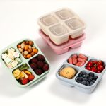 4 Pack Bento Box, 4 Compartment Lunchable Snack Containers with Lids for Meal Prep, School, Travel, Reusable Divided Lunch Food Container for Adults, Kids, Toddlers