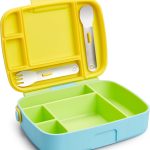 Lunch Bento Box for Kids and Toddlers, Includes Stainless Steel Utensils, BPA-Free, 18 Months and Up, Blue/Green/Yellow