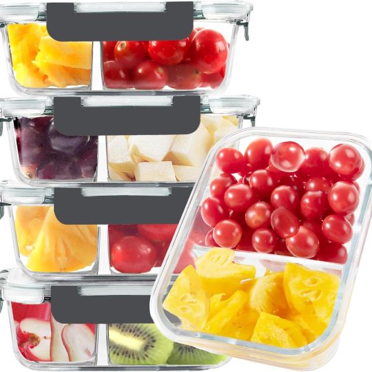 5 Pack 35 Oz Glass Meal Prep Containers 2 Compartments, Glass Storage Containers with Lids, Airtight Lunch Bento Boxes, BPA-Free, Microwave and Freezer Safe