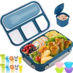 Bento Box, Lunch Box Kids, 1300ML Adult with 4 Compartment &Food Picks &Cake Cups, Containers for Adults/Kids/Toddler, Leak-Proof, Microwave/Dishwasher/Freezer Safe(Blue)