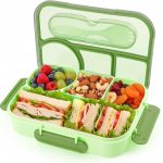 Bento Box for Adults,4 Compartments Lunch Box, Snack Containers Reusable Lunch Containers Drop-Proof, Dishwasher Safe & Made with BPA-Free Materials, Green