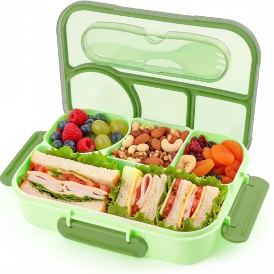 Bento Box for Adults,4 Compartments Lunch Box, Snack Containers Reusable Lunch Containers Drop-Proof, Dishwasher Safe & Made with BPA-Free Materials, Green