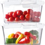 4 Pieces 63oz/8cup Large Glass Food Storage Containers with Lids, Meal Prep Containers, Airtight Bento Boxes with Leak Proof Locking (2 Containers 2 Lids), Microwave,Oven,Fridge Safe-White