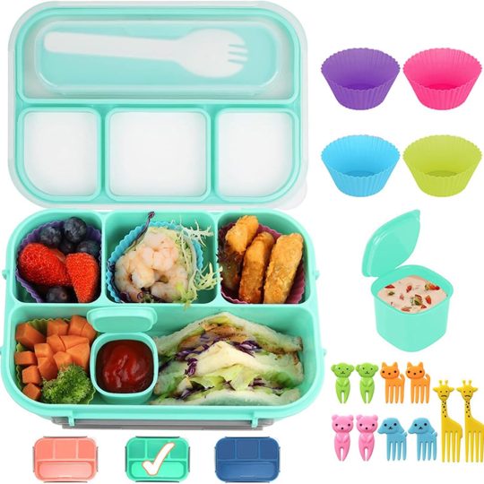 Lunch Box Adults Bento Box with 4 Compartments,Suitable for all age groups, Meal Prep Containers with Utensils, Leak Proof Food Storage for Office Work & Gym, Microwave & Dishwasher Safe(green)