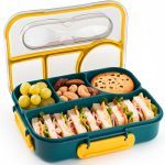 Bento Box Adult, Lunch Box, 4-Compartment Lunch Containers, Drop-Proof, Dishwasher Safe & Made with BPA-Free Materials (Dark blue)