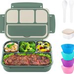 Bento Box Adult Lunch Box, Bento Box for Kids, 1200 ML Lunch Containers for Adults, Food Storage Container With 4 Compartments, Leak-Proof, Microwave, Dishwasher Safe, Green