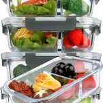 [5-Pack,36 Oz] Glass Meal Prep Containers 2 Compartments Portion Control with Upgraded Snap Locking Lids Glass Food Storage Containers, Microwave, Oven, Freezer and Dishwasher (4.5 Cups)