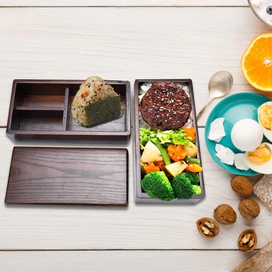 Wooden Double Layer Bento Box Food Container for Adults, Bento Lunch Box with Elastic Band, Bento Box Adult Lunch Box Ideal for Picnic Sushi Lunch