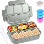 Bento Box Adult Lunch Box, Lunch Containers for Kids Girls Boys with 4 Compartments, Lunchable Food Container with Utensils, Sauce Jar, Muffin Liners, 40 Oz/5 Cup, Microwave & Dishwasher Safe, Gray