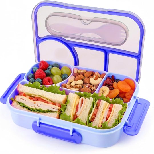 Bento Box for Adults,4 Compartments Lunch Box, Snack Containers Reusable Lunch Containers Drop-Proof, Dishwasher Safe & Made with BPA-Free Materials, Blue