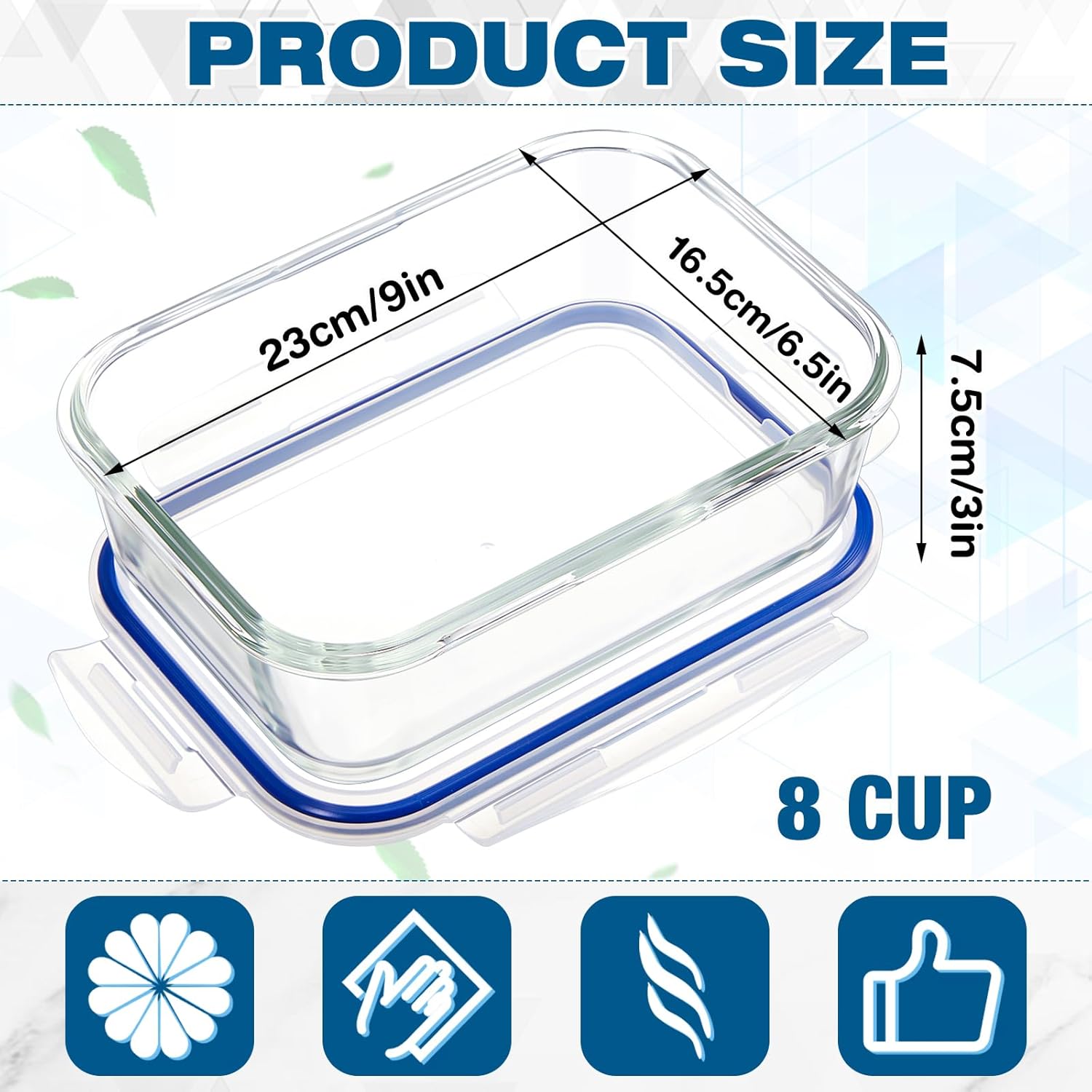 2 Set 8 Cup Large Glass Storage Containers Airtight 63 oz Food Bento Boxes Sets with Lids Kitchen Storage Containers Glass Cookie