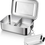 Stainless Steel Bento Box, Medium 850ml Metal Bento Lunch Box Container, 28oz Leak-Proof Lunch Container with Lids and 2 Removable Dividers, Reusable Meal Storage for Camping Picnic Travel Work