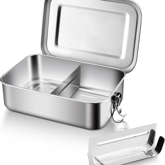 Stainless Steel Bento Box, Medium 850ml Metal Bento Lunch Box Container, 28oz Leak-Proof Lunch Container with Lids and 2 Removable Dividers, Reusable Meal Storage for Camping Picnic Travel Work