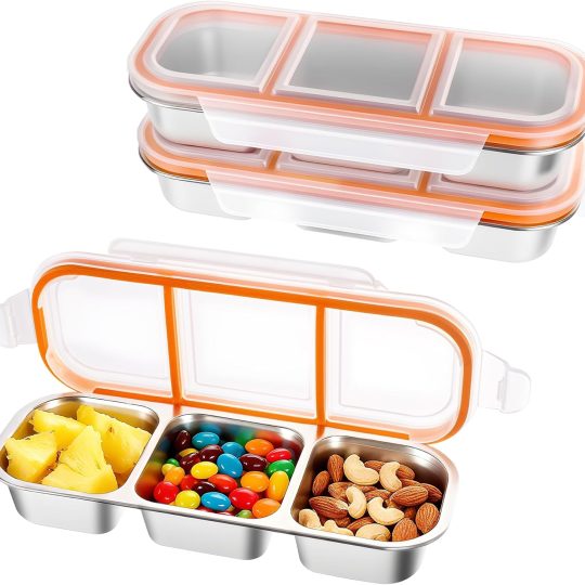 Stainless Steel Snack Containers for Kids & Adults, 3 Pack Leek Proof Metal Bento Lunch Box with with lids, Lunchable Containers for Travel, School, Home - Stackable Bento Snack Box