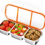 Snack Containers, Reusable Stainless Steel 3 Compartment Condiment Metal Bento Lunch Box with Lids, Divided Snack Food Storage Lunchable Containers for Home, Work, Travel, Camping, 1 Pack