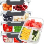 5 Pack 35 Oz Glass Meal Prep Containers 3 Compartments, Glass Food Storage Containers, Lunch Bento Box with Airtight Lids, Microwave, Freezer & Dishwasher Safe