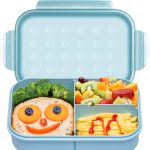 Wheat Straw Lunch Box, Leakproof Bento Box for Kids, BPA-Free Lunch Containers for Adults with 3 Compartments, Microwave Safe (Blue, Regular Size)