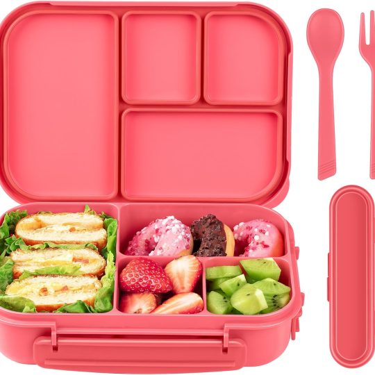 Lunch Box Kids,Bento Box Adult,Leakproof Lunch Containers for Adults/Kids/Toddler,1200ML-4 Compartments bento Lunch box with Utensil,Microwave & Dishwasher & Freezer Safe (Pink Berry)