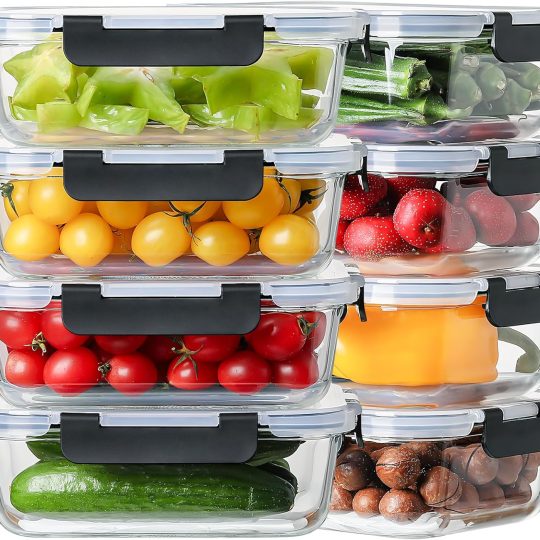 8 Pack 36oz Large Glass Meal Prep Containers with lids, Glass Food Storage Containers with Leak Proof Snap Lock Lids , Airtight Bento lunch Boxes, Kitchen Storage, Oven, Freezer and Dishwasher Safe