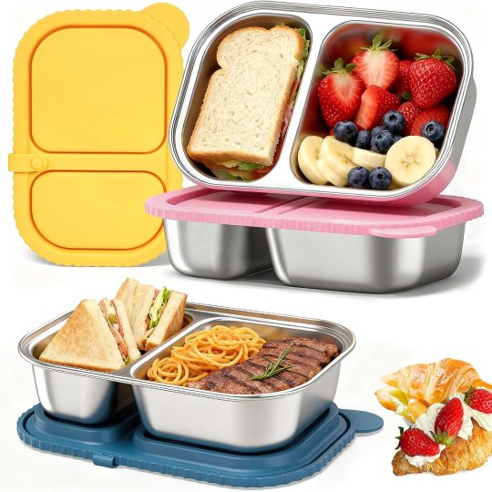 3 Pack Stainless Steel Snack Container, Reusable Lunch Box for Kids & Adults, Leak Proof Food Storage Containers with Lid, Ideal for Office, School, Travel & Meal Prep