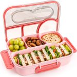 Bento Box Adult, Lunch Box, 4-Compartment Lunch Containers, Drop-Proof, Dishwasher Safe & Made with BPA-Free Materials (Pink)