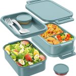 Bento Box Adult Lunch Box - 72oz Stackable Bento Lunch Box for Adults, 3 Layers All-in-One Large Bento Box Leak-Proof Lunchbox with Utensil Sauce Dressing Containers for Dining Out,Work, Green