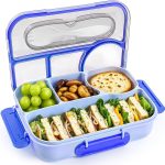 Bento Box Adult, Lunch Box, 4-Compartment Lunch Containers, Drop-Proof, Dishwasher Safe & Made with BPA-Free Materials (Blue)