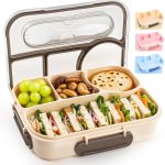 Bento Box Adult, Lunch Box, 4-Compartment Lunch Containers, Drop-Proof, Dishwasher Safe & Made with BPA-Free Materials(Khaki)